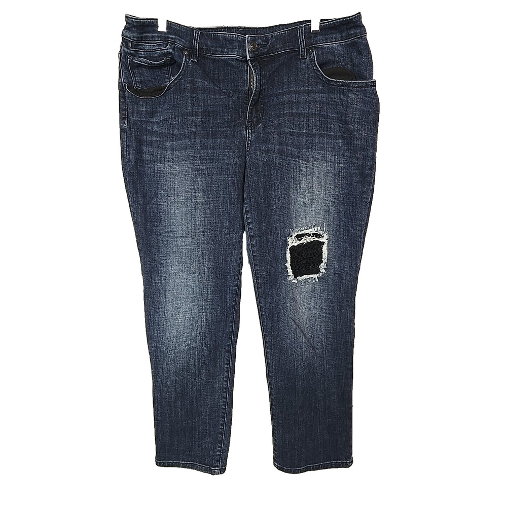 Chico's The Platinum Blue Denim Boyfriend Distressed Jean Womens 2.5 Petite